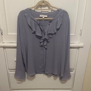 LOFT Women's Ruffled Blue Blouse